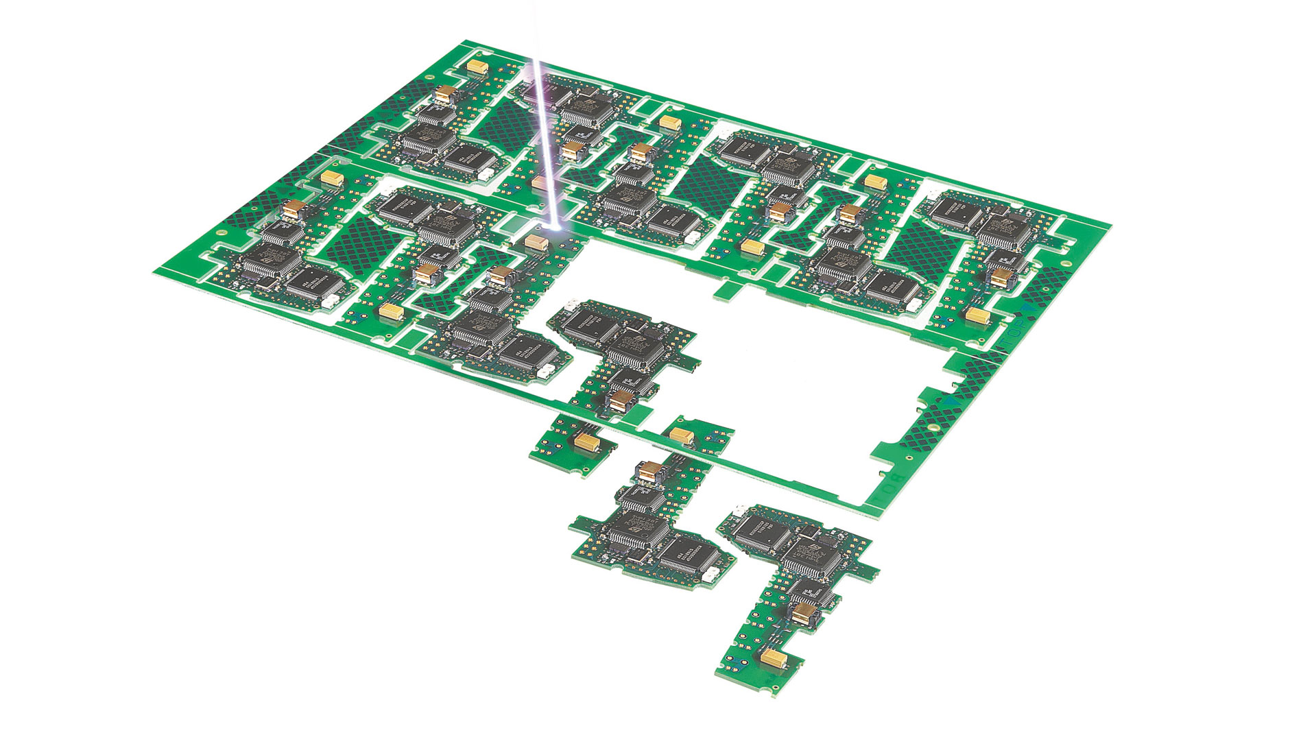Fig.3: Printed circuit boards that can be fully cut thanks to the small laser diameter: LPKF laser depaneling can save up to 30% material (Fig.: SmartRep GmbH)